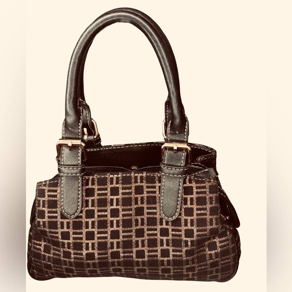 Nine West Black Gold Geometric Satchel Bag